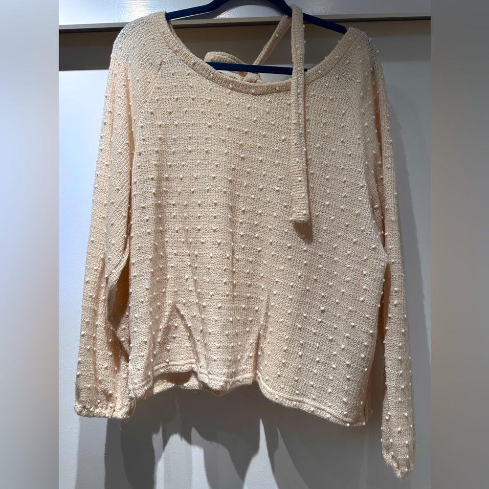 Women’s, blush and cream dotted sweater, large